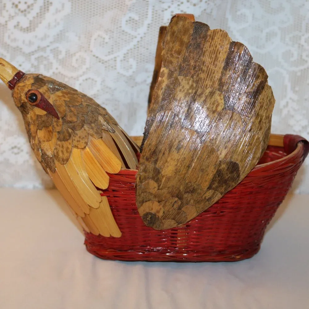 gorgeous vintage bird of prey Chinese handmade decorative basket smoke free home